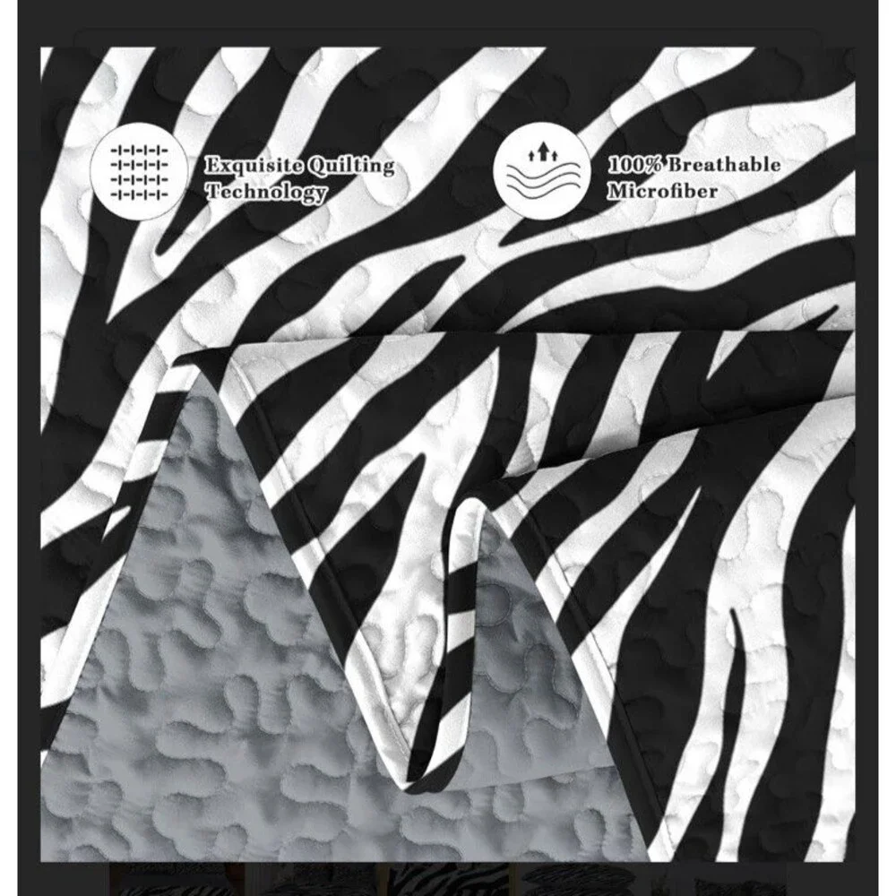Pamnest Quilt Set Full/Queen Size, Zebra Stripe Animal 3 Pcs Soft Bed